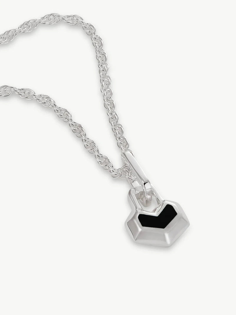 Mini Daryl Necklace 22'' Chain -  Sterling Silver/  Onyx