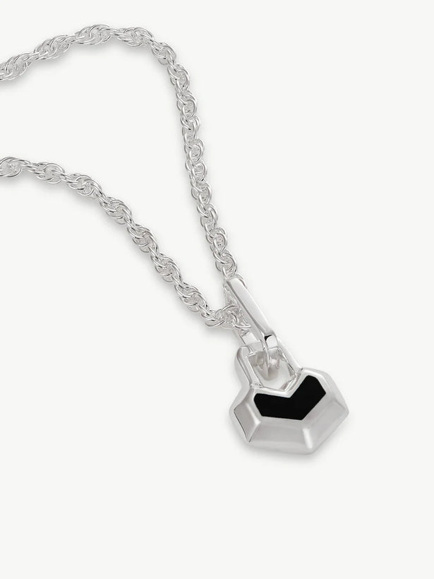 Mini Daryl Necklace 22'' Chain -  Sterling Silver/  Onyx