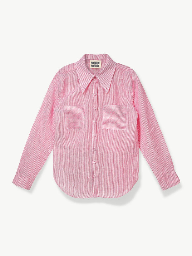 'NO MORE NOBODY' - Rene Sharp Collar Shirt Organic Linen - Red