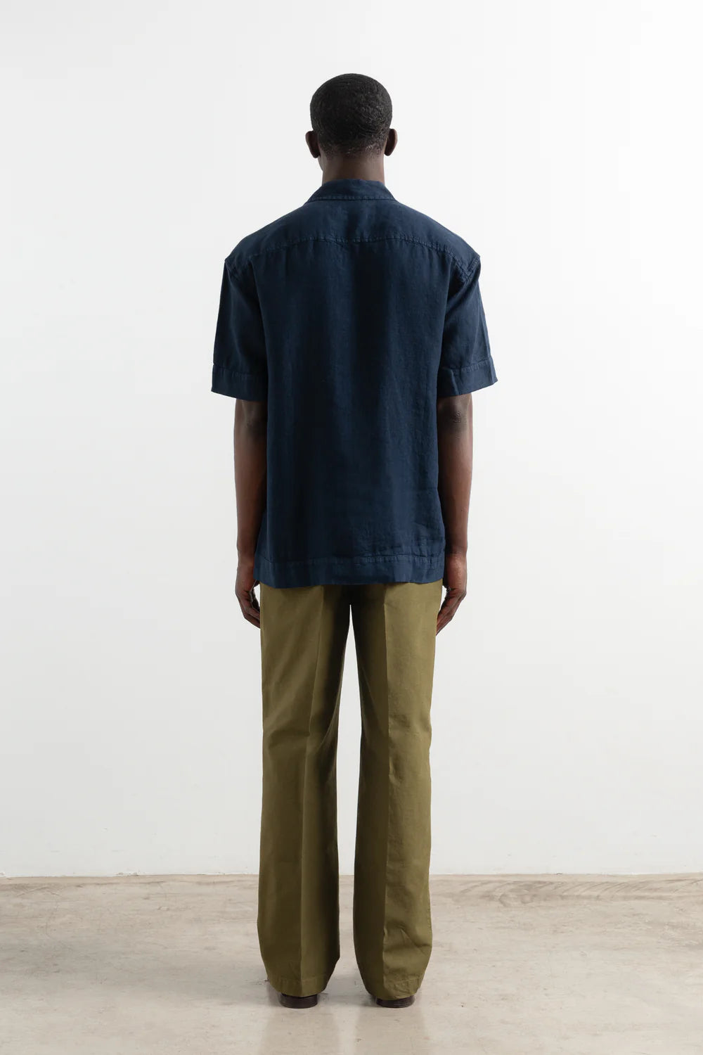 Linen Short Sleeve Shirt - Plain Navy