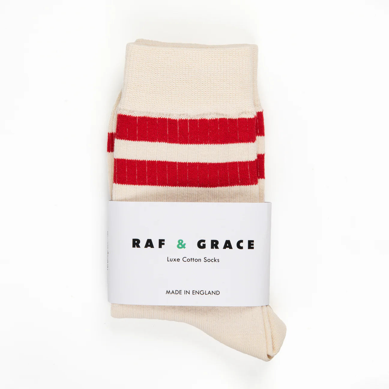 Luxe Cotton Ribbed Socks - Ecru / Red Stripe