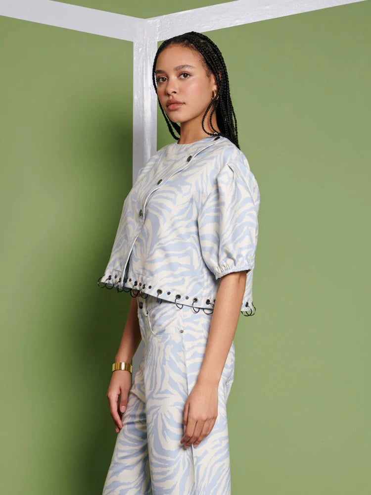 Serena Zebra Top - Baby Blue