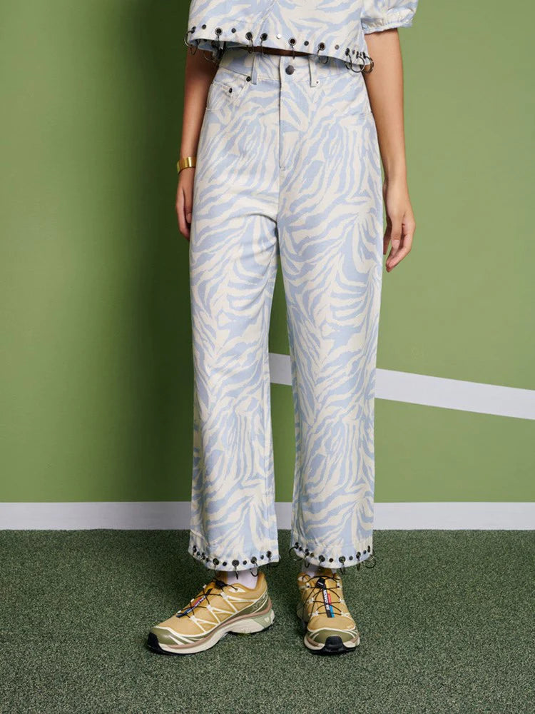 Serena Zebra Trousers - Baby Blue