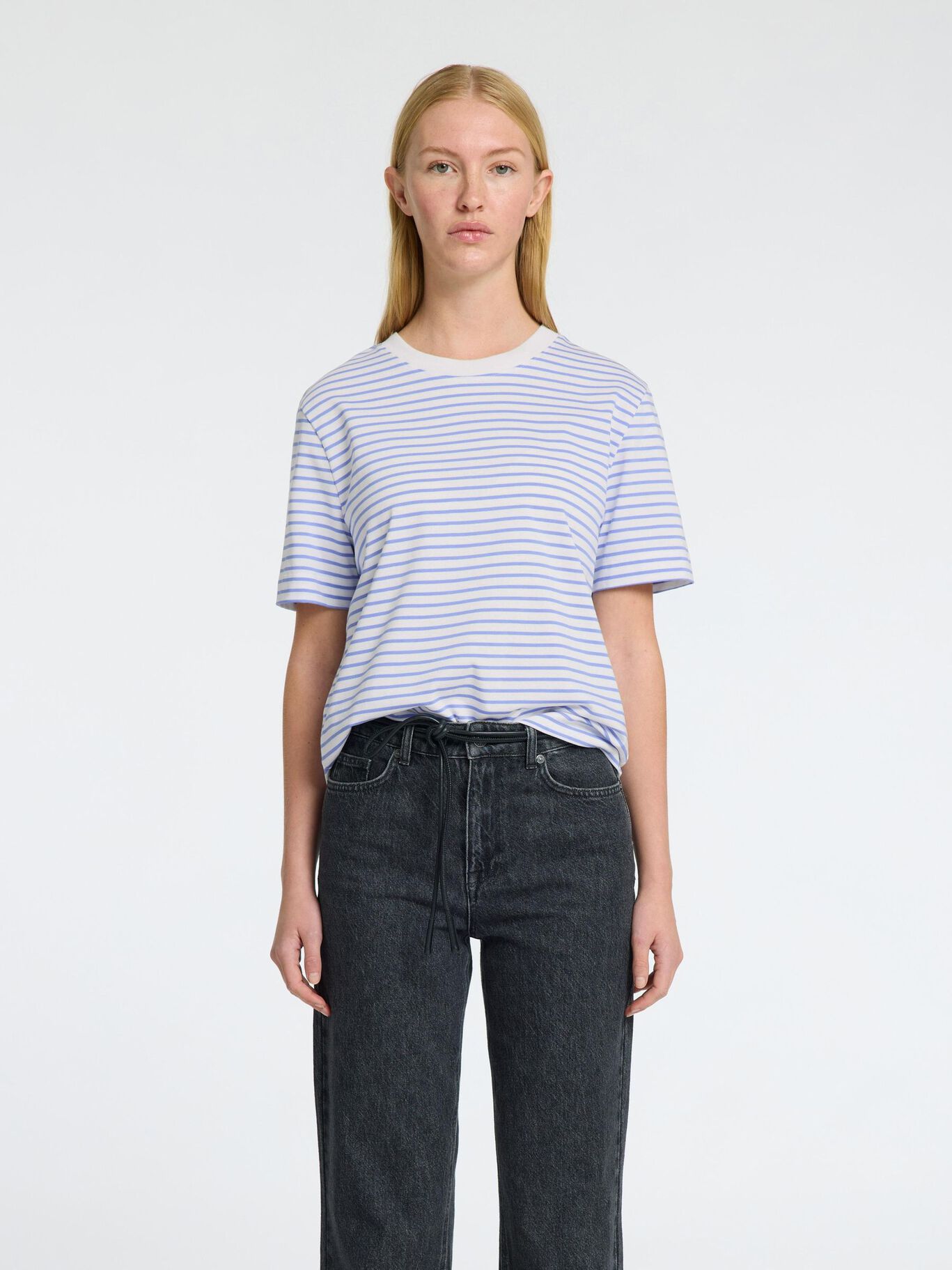 Essential Boxy Tee - Cornflower Blue Stripes