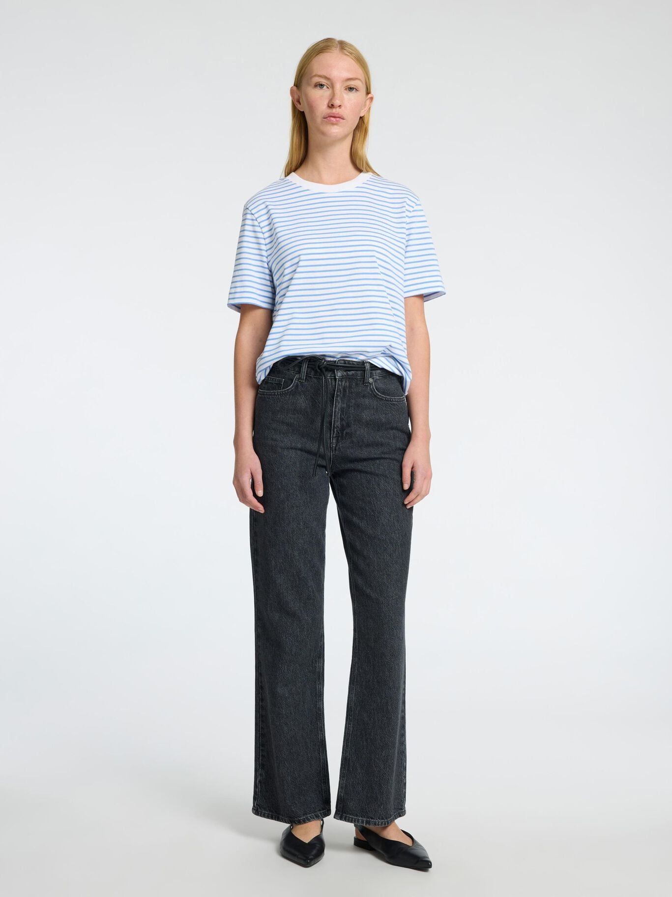 Essential Boxy Tee - Cornflower Blue Stripes