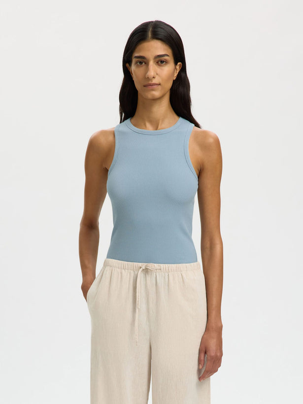 Anna O-Neck Tank - Dusty Blue