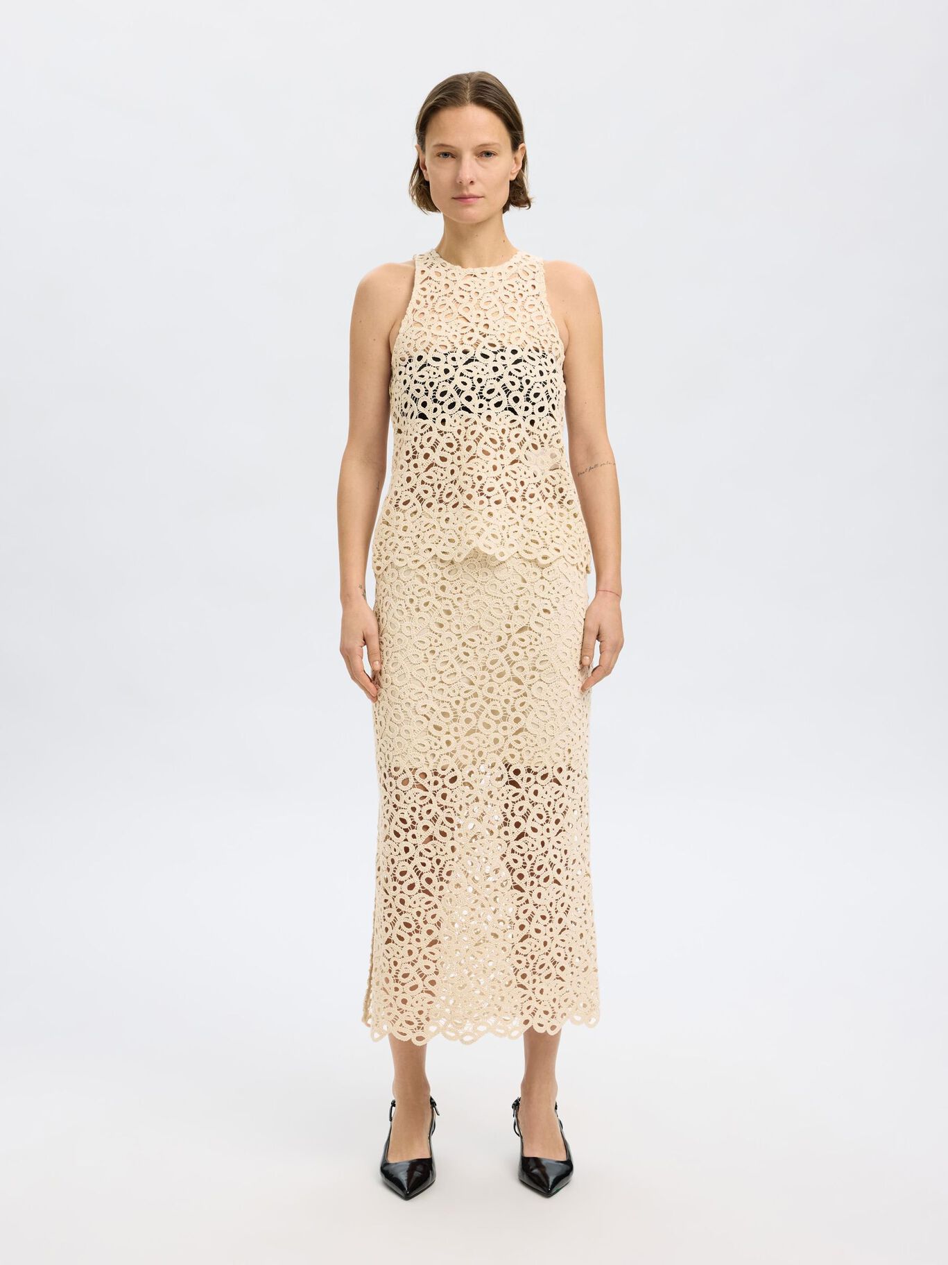 Alima Midi Crotchet Skirt - Sandshell