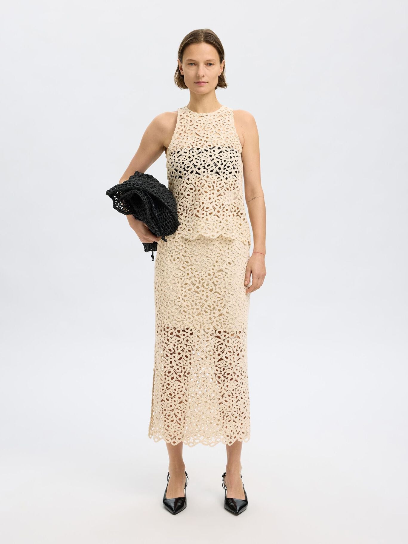 Alima Midi Crotchet Skirt - Sandshell