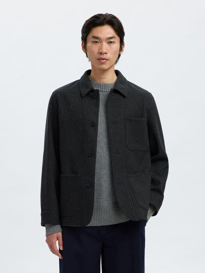 Landon Wool Blend Blazer - Grey Pinstripe