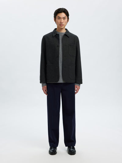 Landon Wool Blend Blazer - Grey Pinstripe