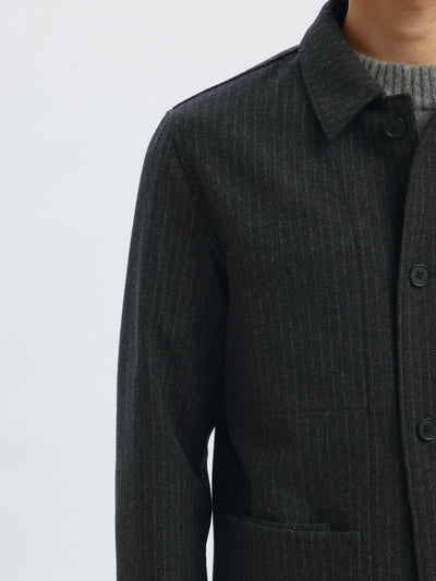 Landon Wool Blend Blazer - Grey Pinstripe