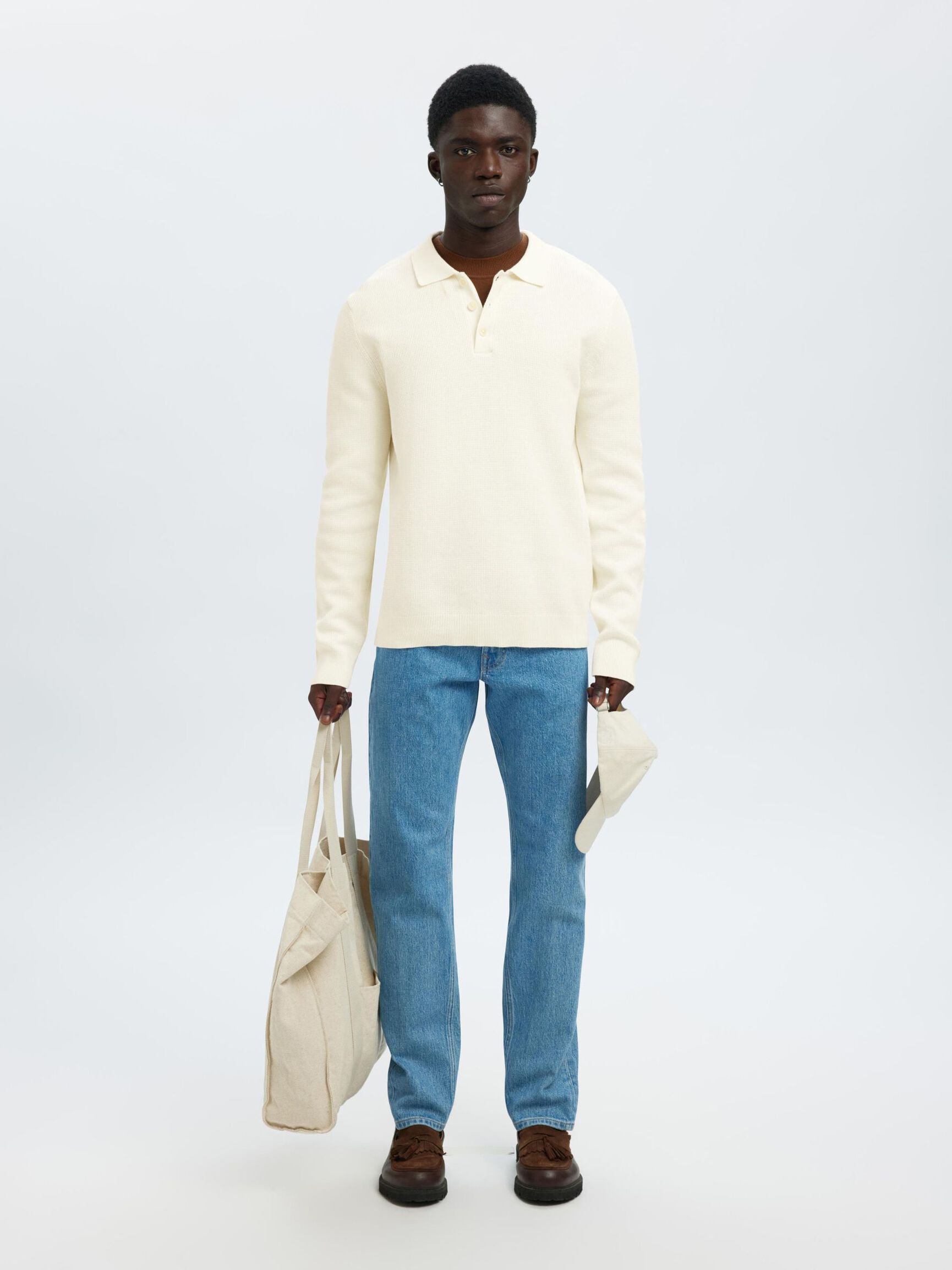 Dane Knit Structure Polo - Egret