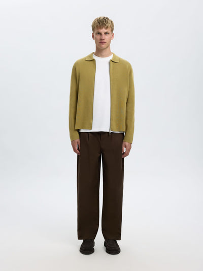 Mike Light Knit Full Zip Cardigan - Dried Herb