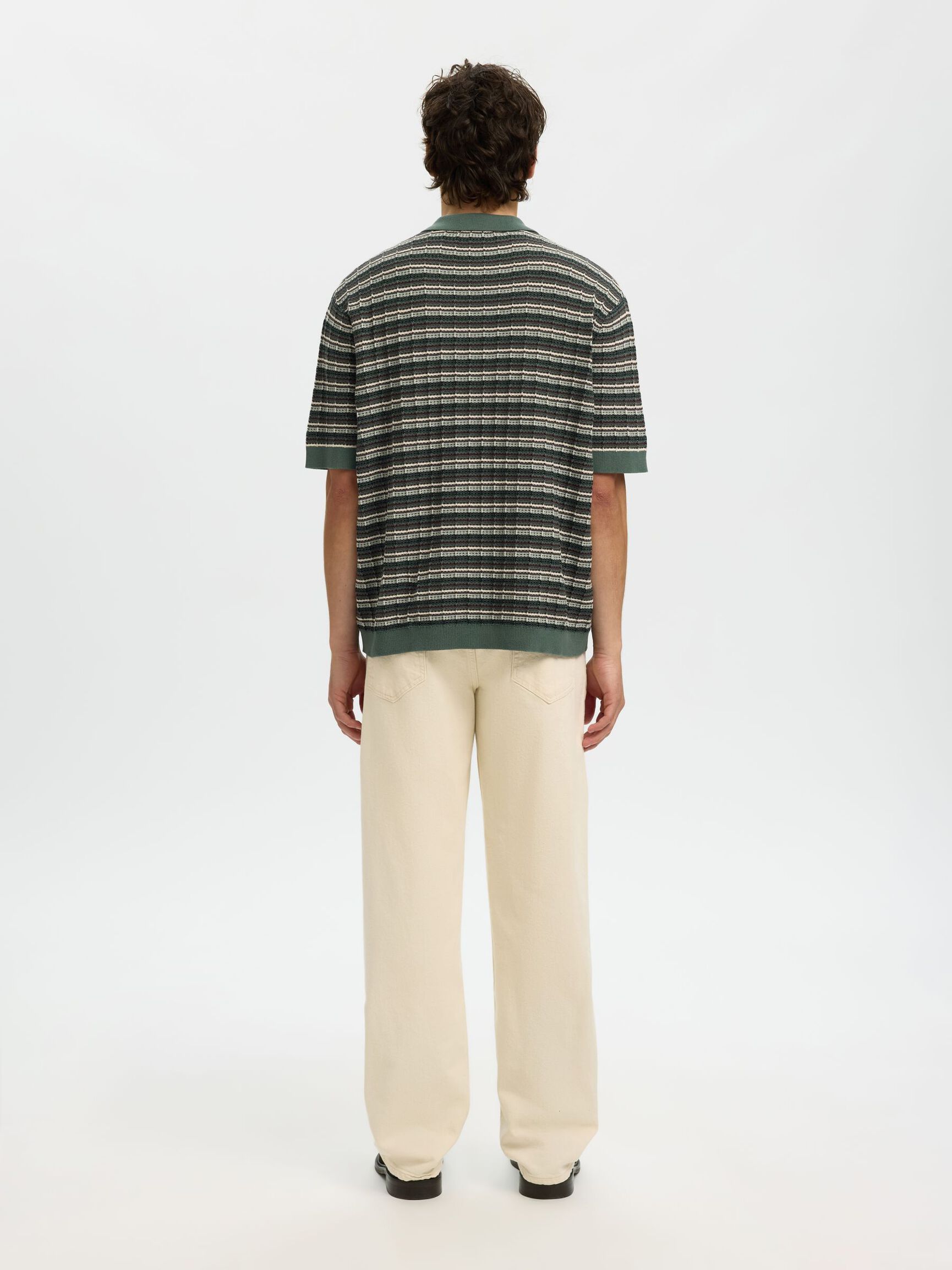 Dane SS Knit Color Structure Polo - Balsam Green Stripes