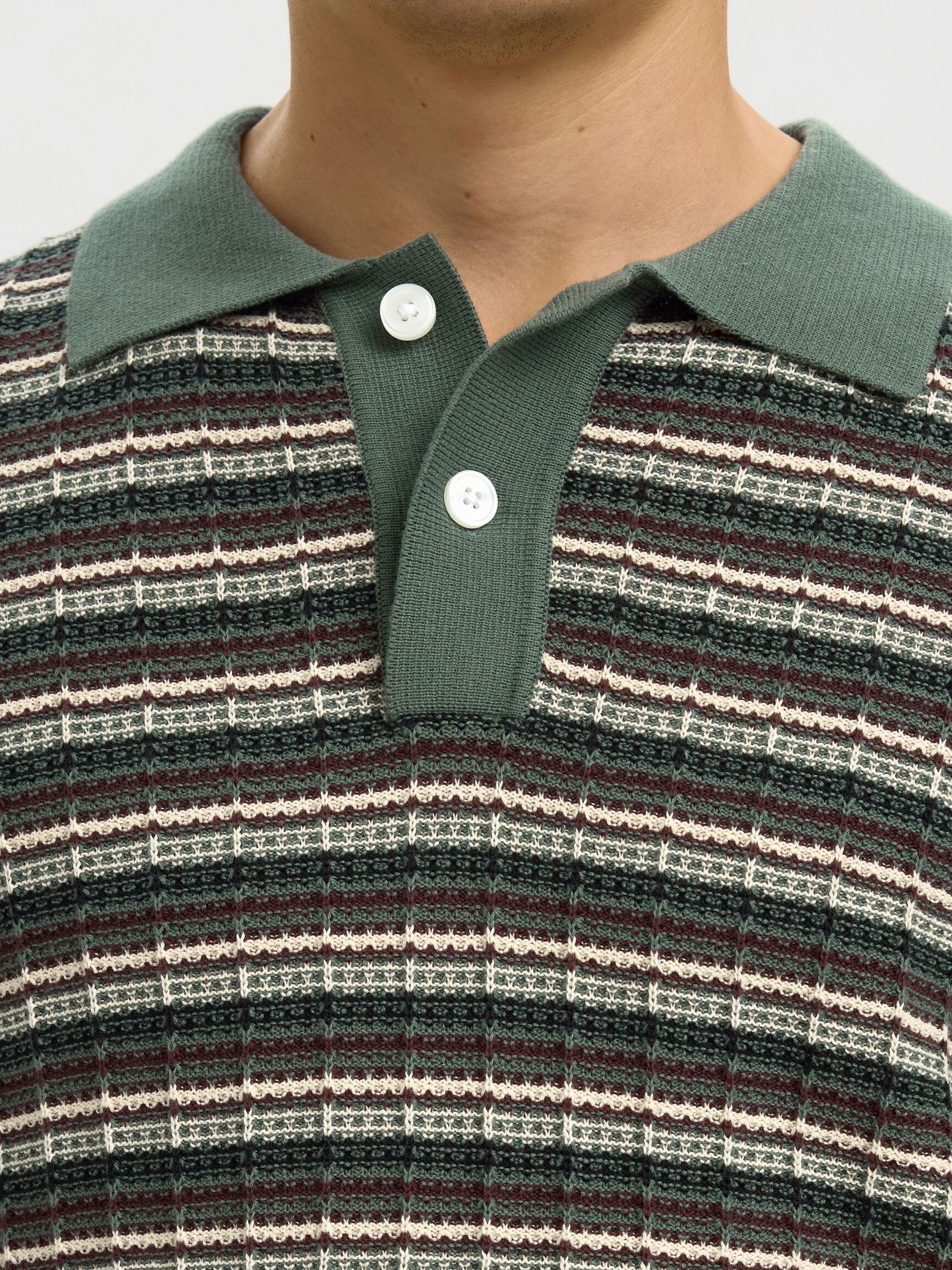 Dane SS Knit Color Structure Polo - Balsam Green Stripes