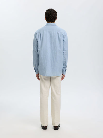 Reg Clay Linen Blend LS Shirt - Dusty Blue Mixed