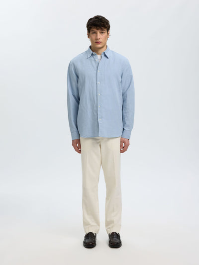 Reg Clay Linen Blend LS Shirt - Dusty Blue Mixed