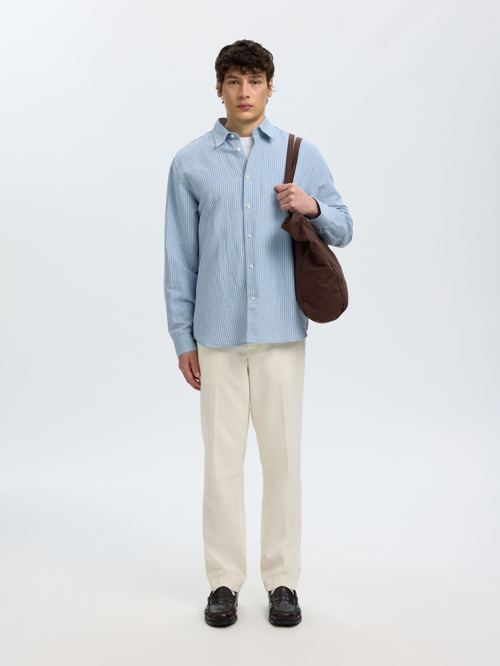 Reg Clay Linen Blend LS Shirt - Dusty Blue Mixed