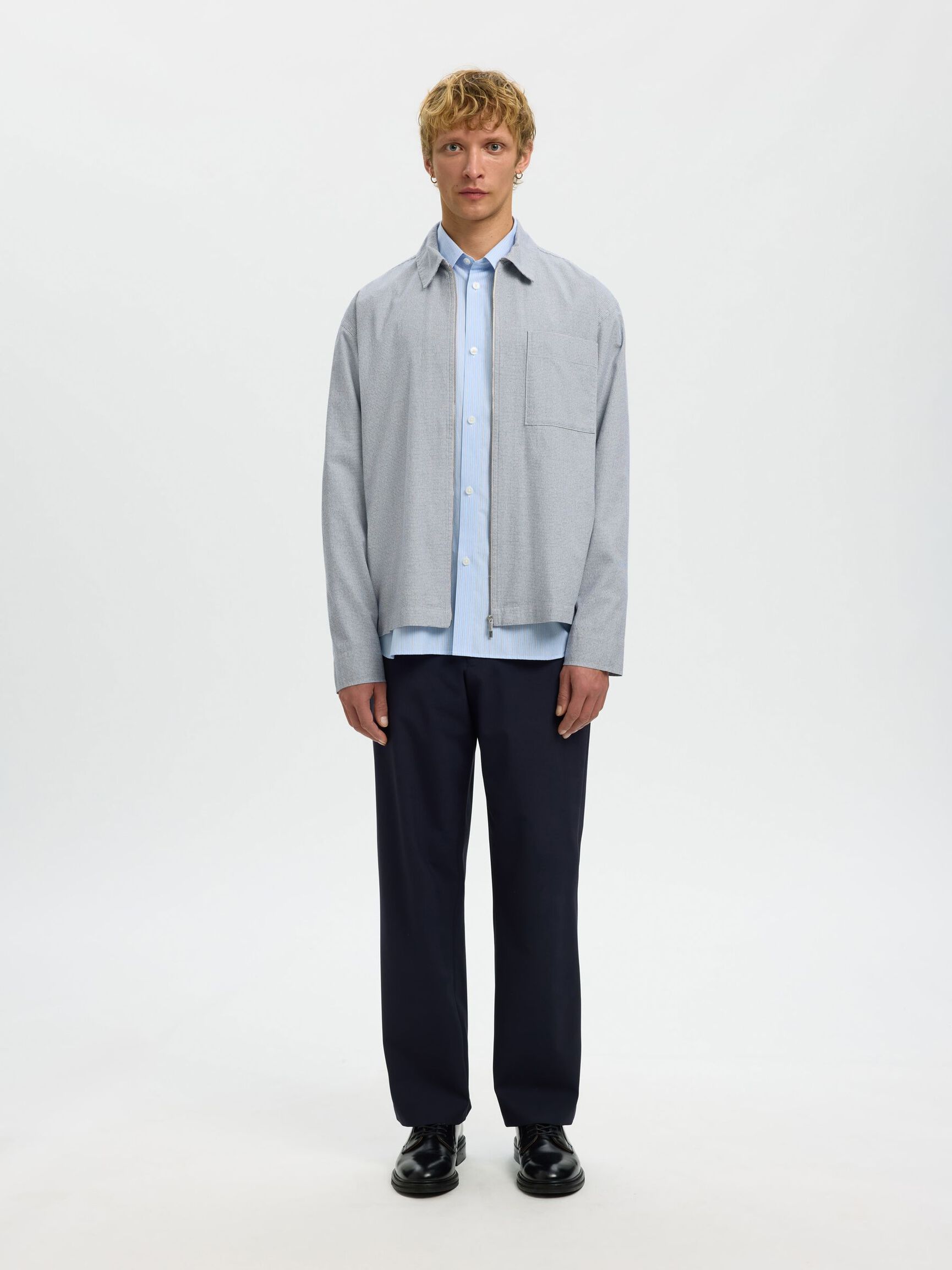 Relax David Mix Zip Overshirt -  Blue Mirage Poppytooth