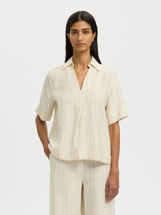 Marie 2/4 Top - Egret Stripes