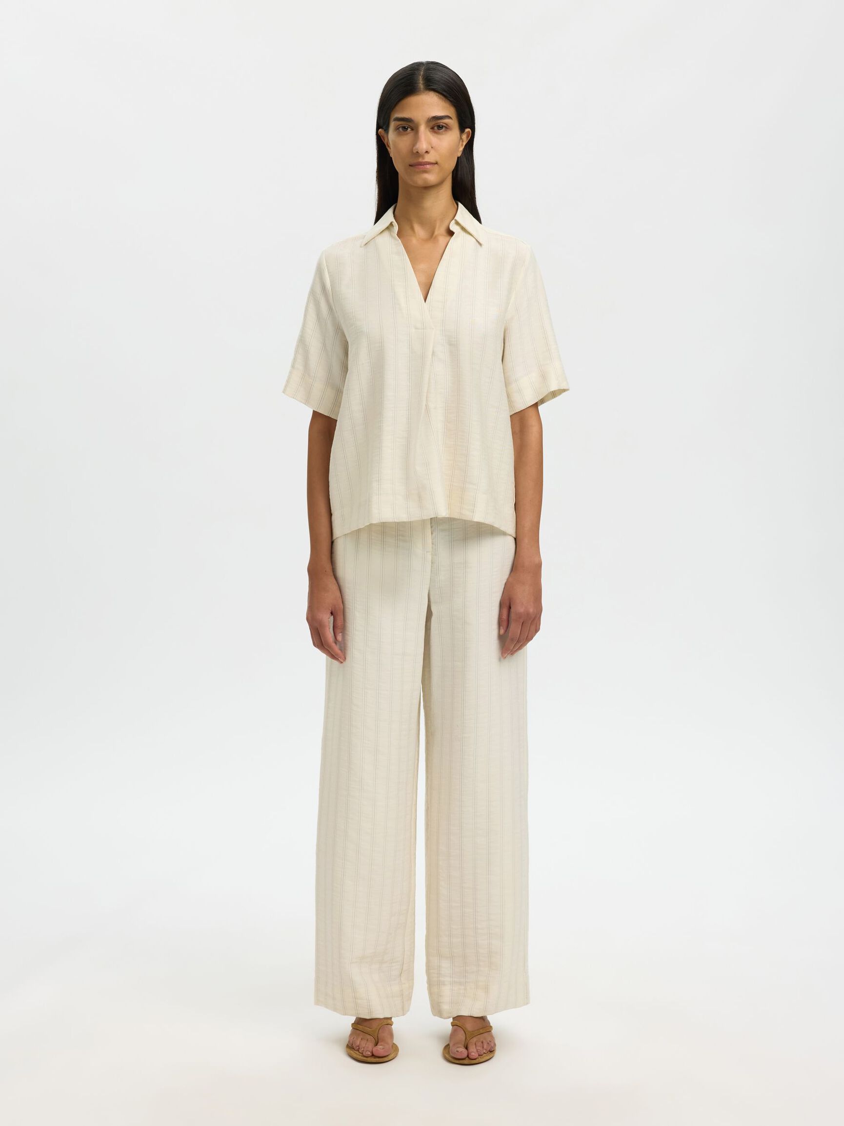 Marie 2/4 Top - Egret Stripes