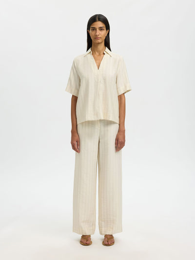 Marie 2/4 Top - Egret Stripes