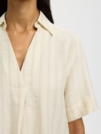 Marie 2/4 Top - Egret Stripes