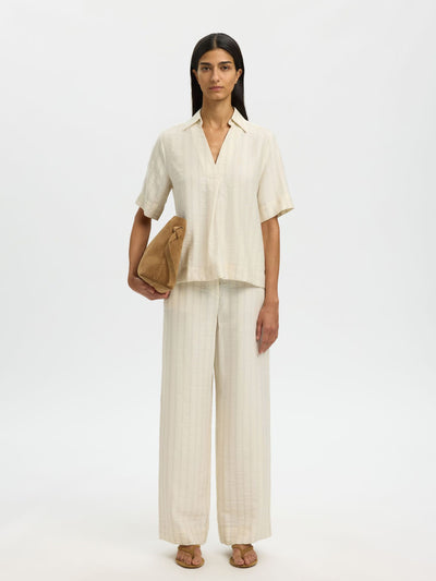 Marie 2/4 Top - Egret Stripes