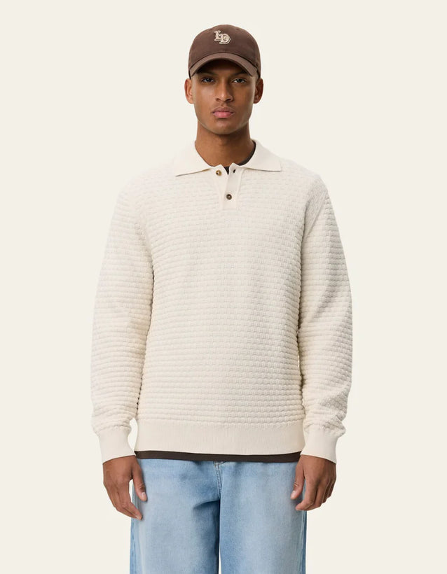 Billy Weave Knitted LS Polo - Light Ivory