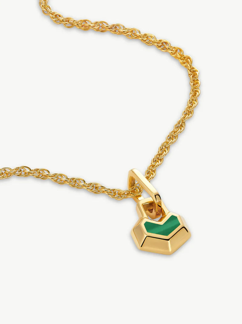 Mini Daryl Necklace 22'' Chain - Gold/ Green Malachite