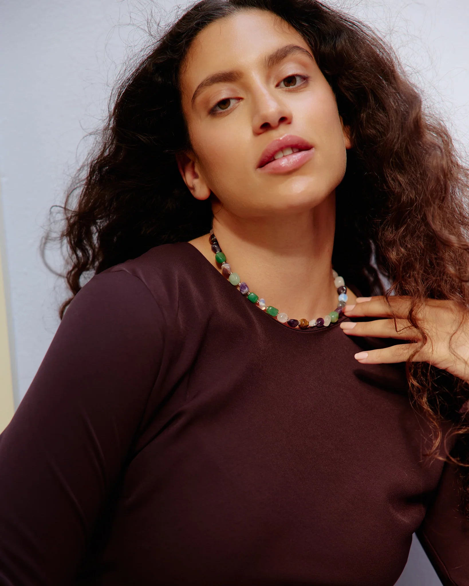 Short Phone Cord - Crystal Clear Beads