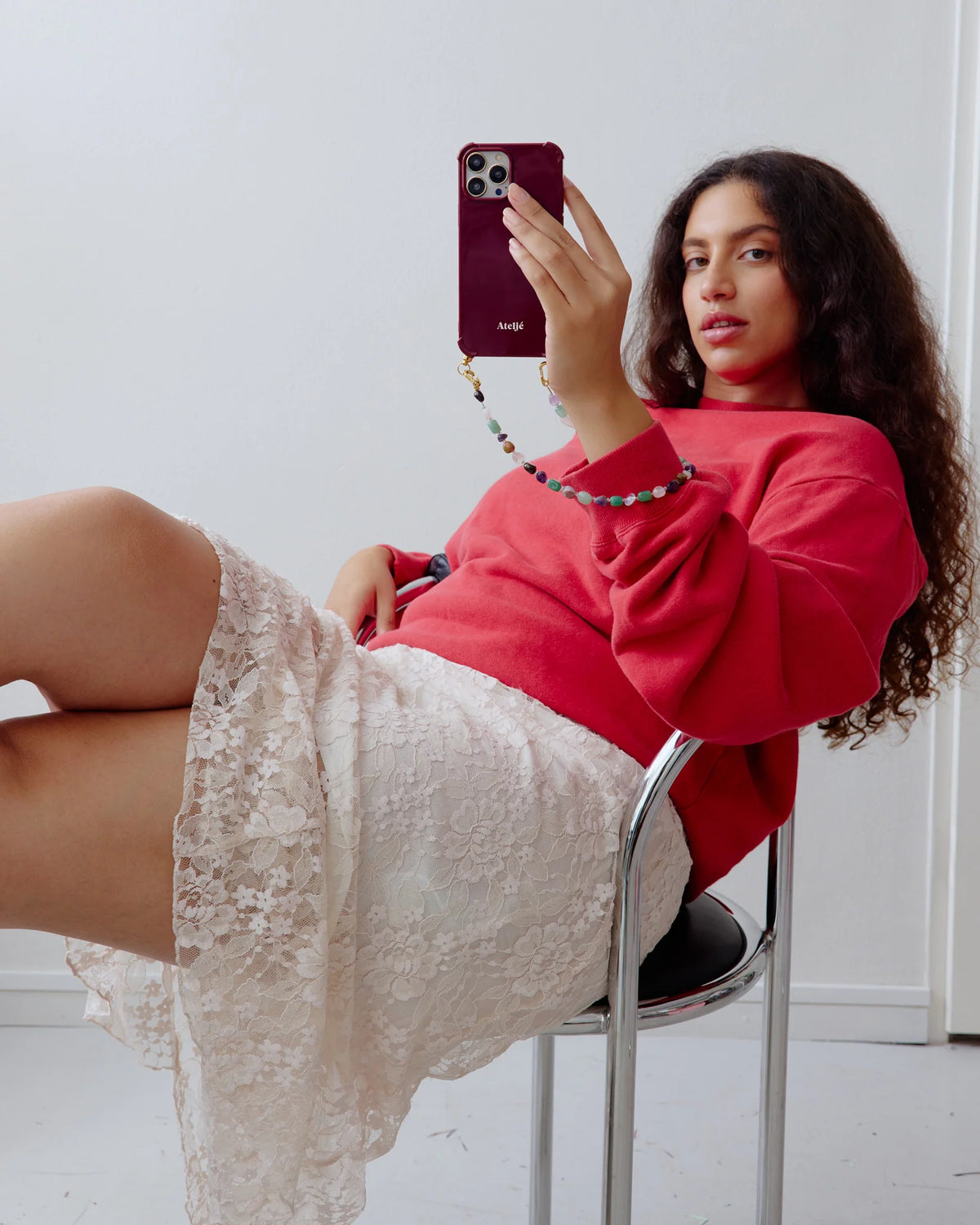 Short Phone Cord - Crystal Clear Beads