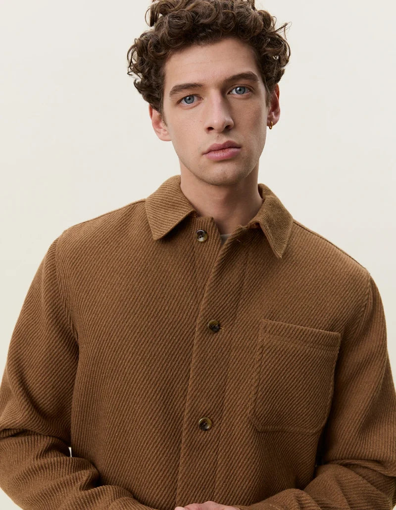 Twill Wool Overshirt - Rubber Brown