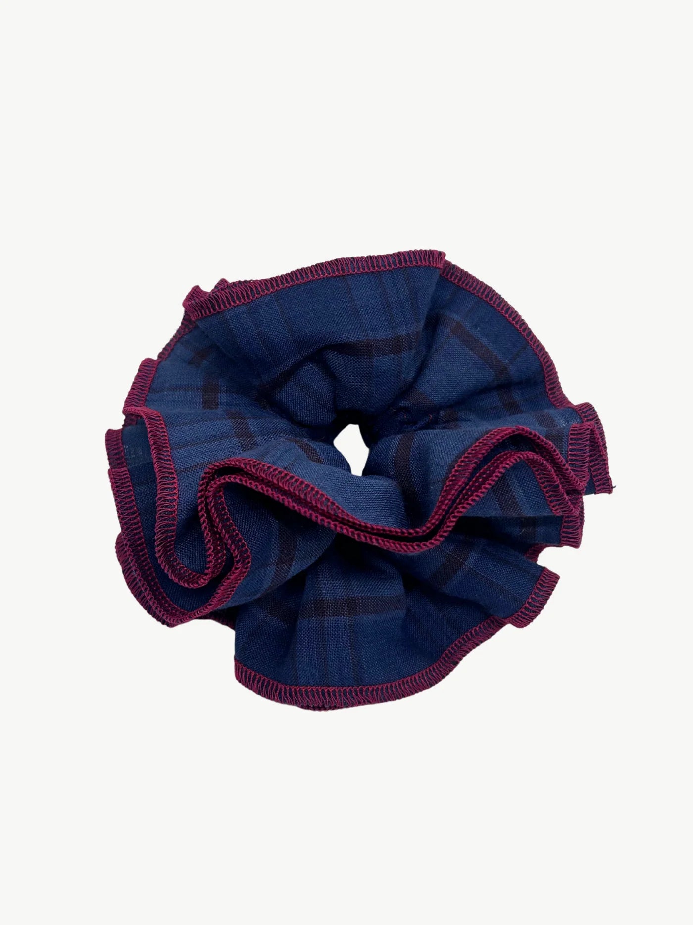 Azaria Scrunchie - Navy Check/Red Trim