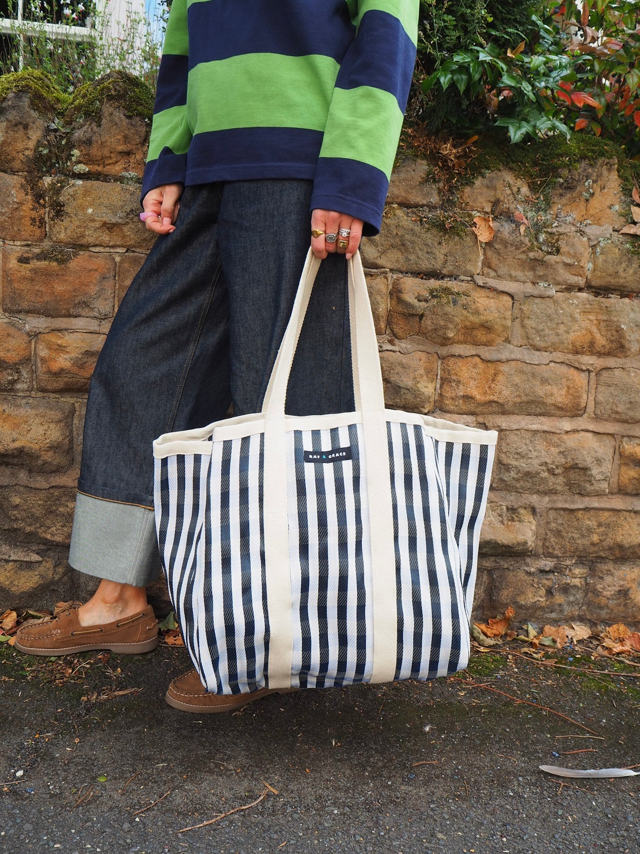Large Shopper Bag - Black & White Stripe