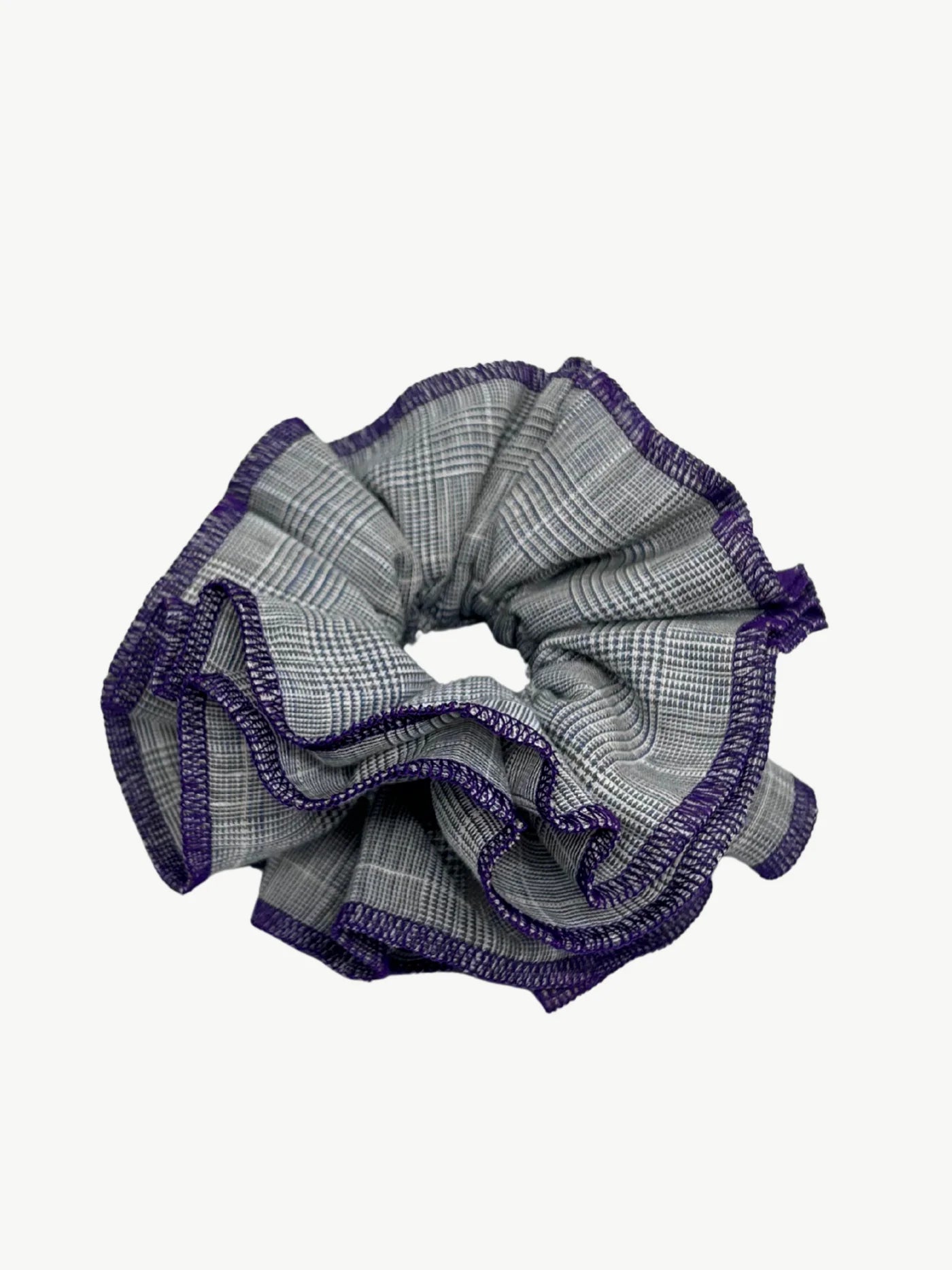 Azaria Scrunchie - Grey Check/ Blue Trim