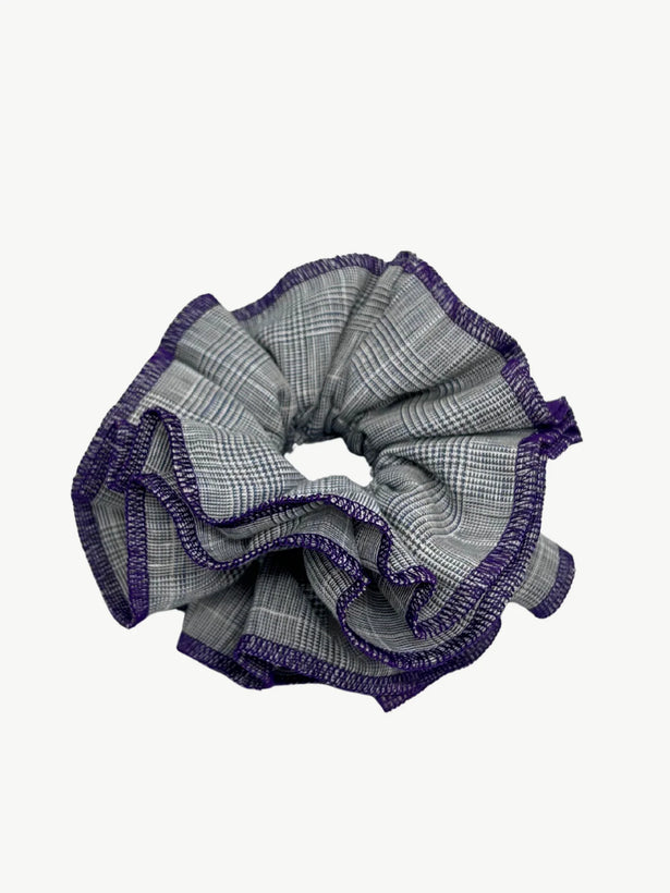 Azaria Scrunchie - Grey Check/ Blue Trim