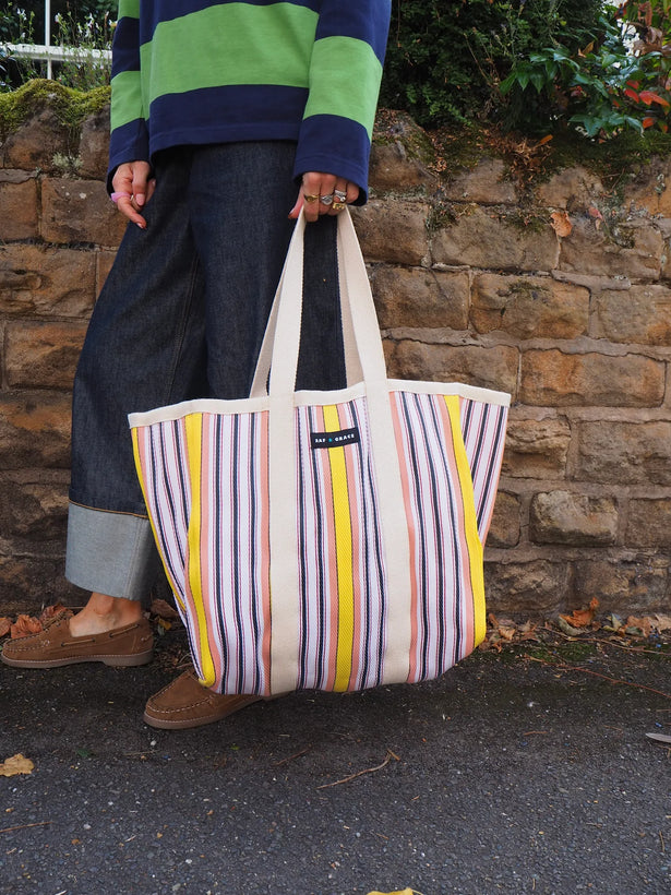 Large Shopper Bag - Pale Pink, Yellow & Black