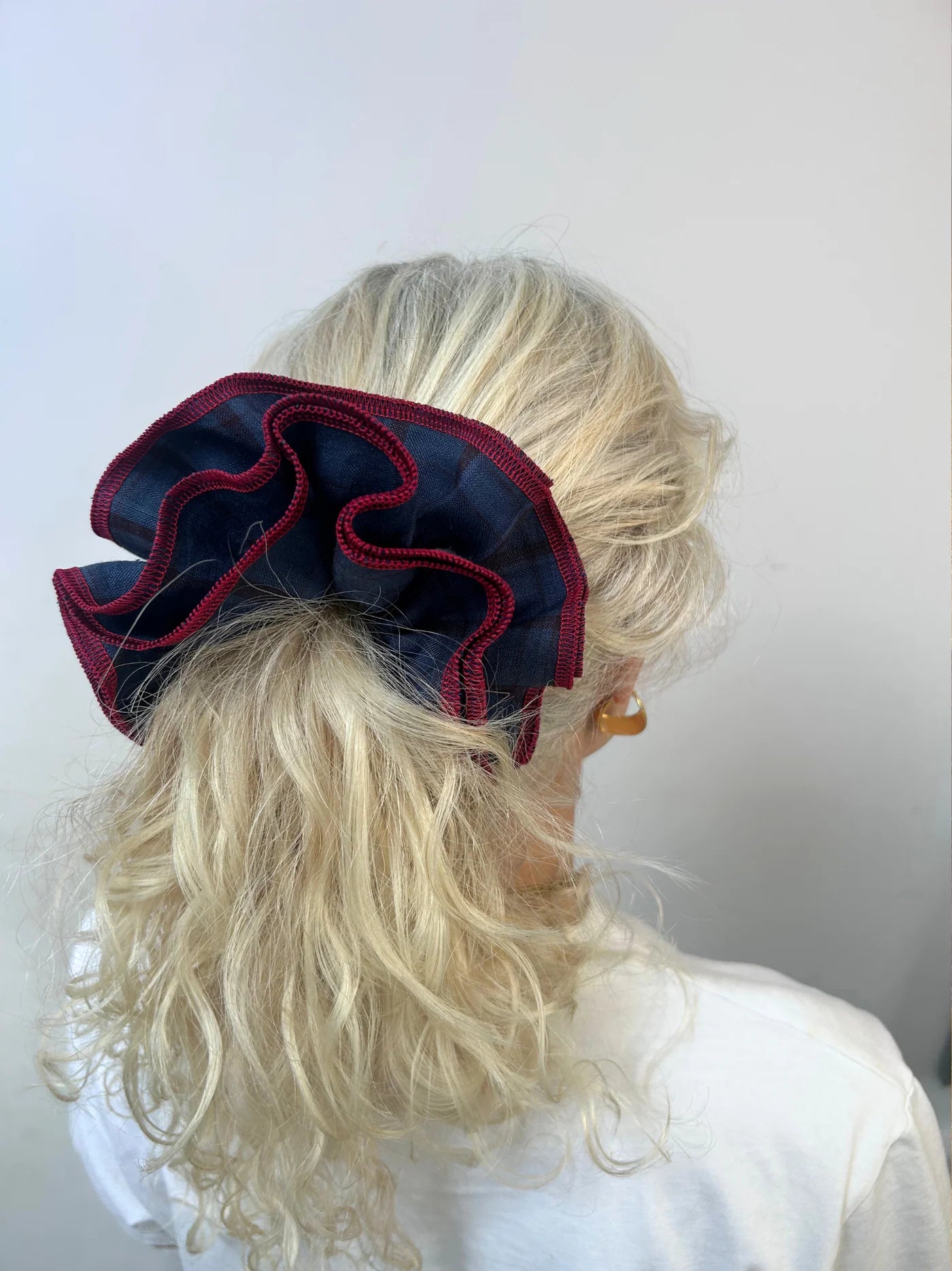 Azaria Scrunchie - Navy Check/Red Trim