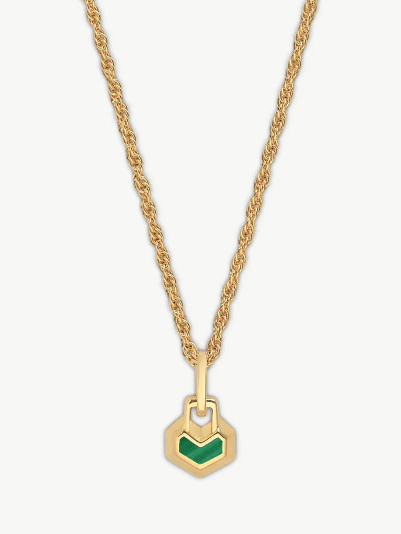 Mini Daryl Necklace 22'' Chain - Gold/ Green Malachite