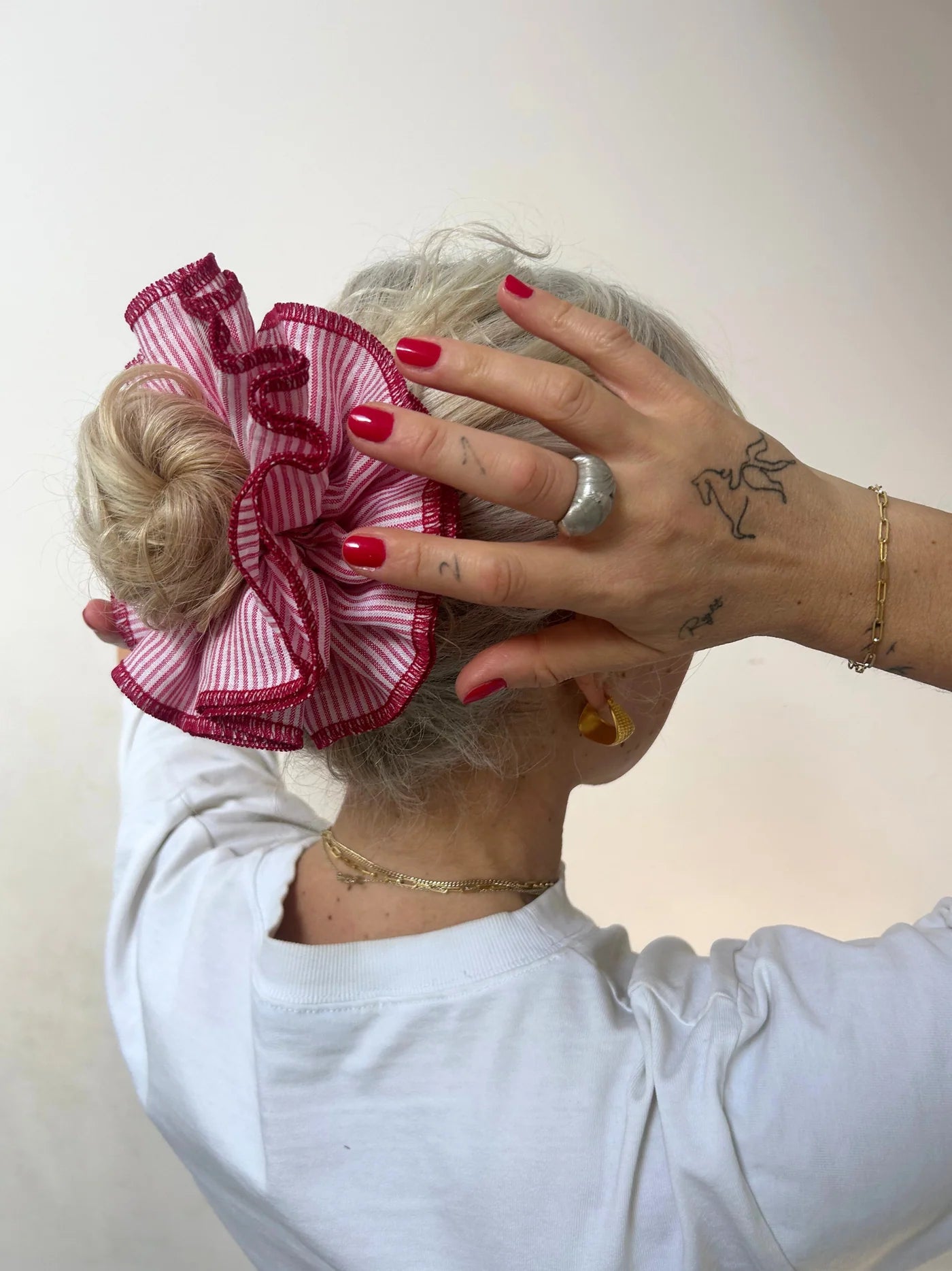 Azaria Scrunchie - Red Stripe/ Red Trim