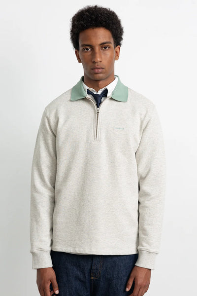 Mini Logo Zip Polo - Plain Grey Melange