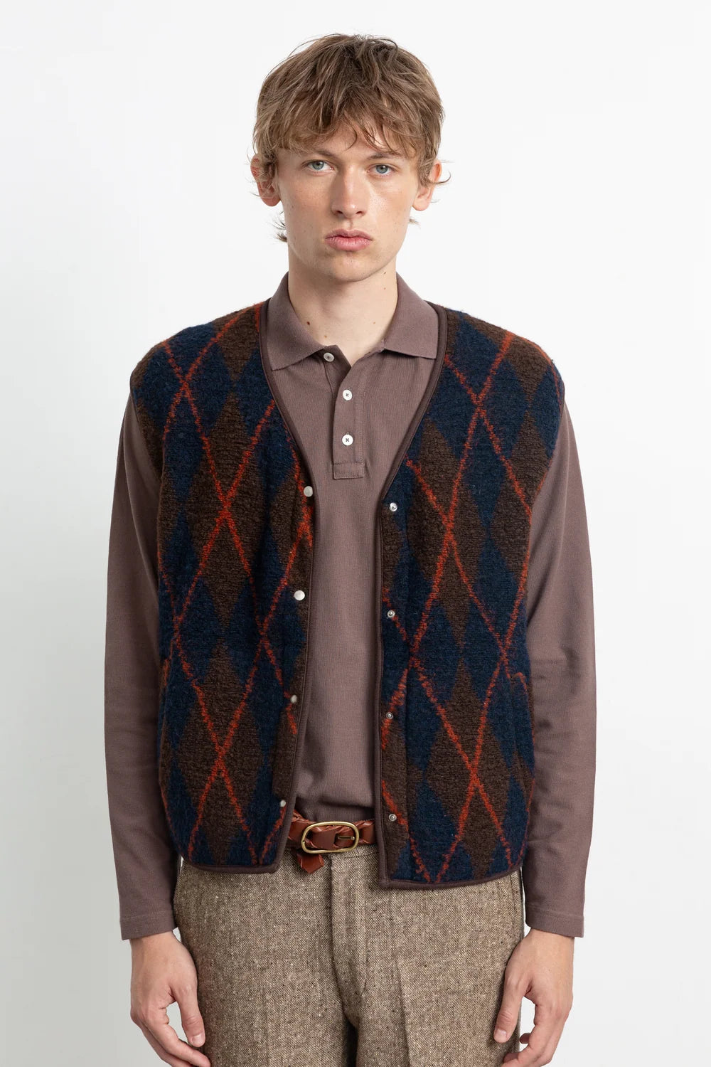 Atelier Vest - Plain Brown Check