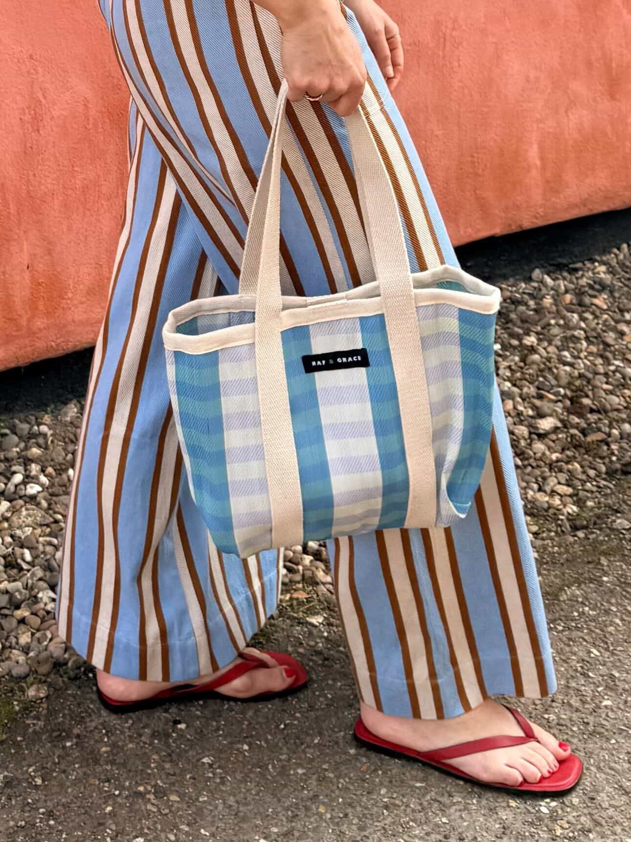 Mini Shopper Bag - Sky Blue/Ecru
