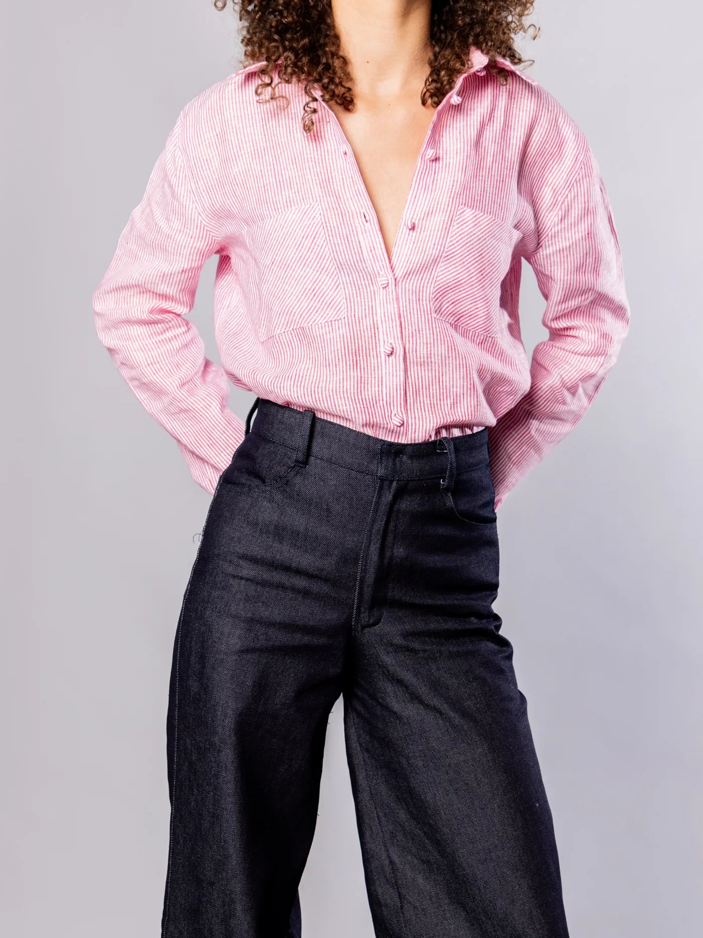 'NO MORE NOBODY' - Rene Sharp Collar Shirt Organic Linen - Red