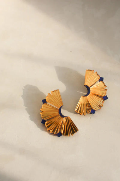 Nalla Earrings (Large) - Gold & Navy