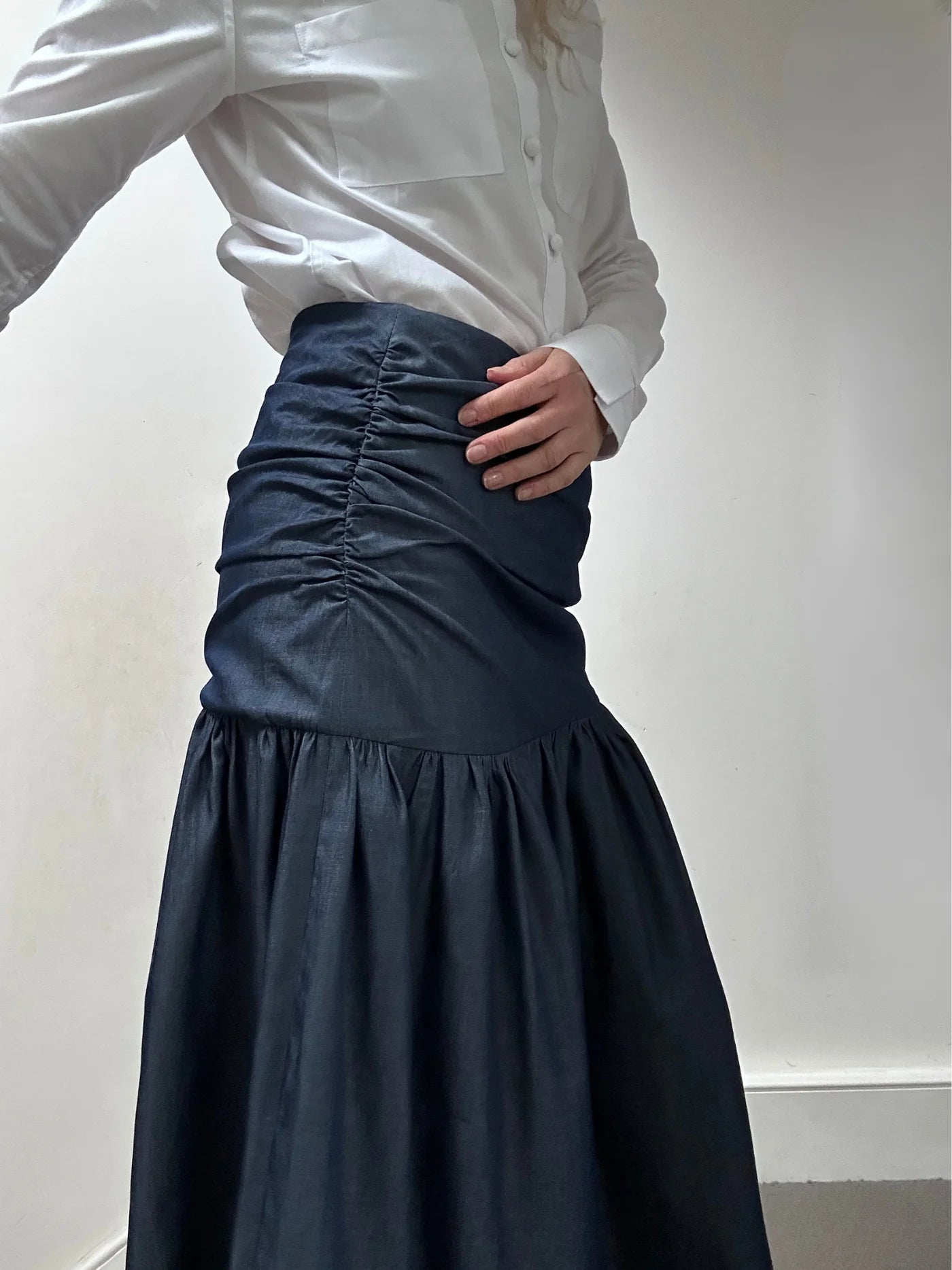 'NO MORE NOBODY' - Hilda Gathered Skirt Organic Cotton - Chambray