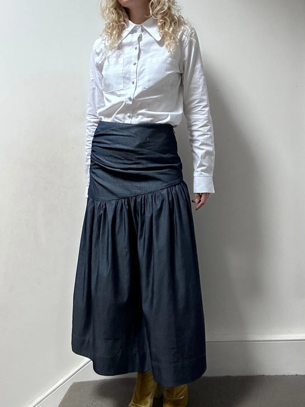 'NO MORE NOBODY' - Hilda Gathered Skirt Organic Cotton - Chambray