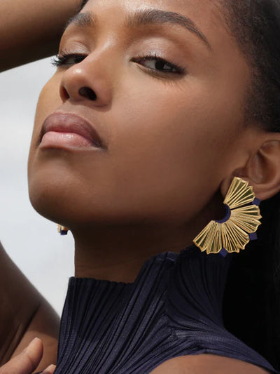 Nalla Earrings (Large) - Gold & Navy