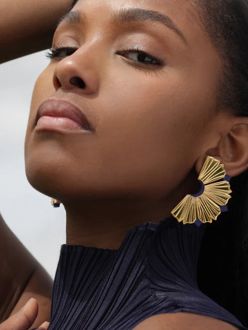 Nalla Earrings (Large) - Gold & Navy